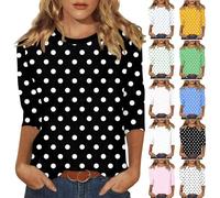 Polka Dot Top Womens 3/4 Sleeve Round Neck T Shirt UK Spring Basic Loose Tops Summer Casual Tee Shirt Ladies Elegant Blouses Vacation Beach Holiday Going Out Tops