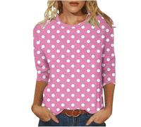 Polka Dot Top Womens 3/4 Sleeve Round Neck T Shirt UK Spring Basic Loose Tops Summer Casual Tee Shirt Ladies Elegant Blouses Vacation Beach Holiday Going Out Tops