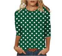 Polka Dot Top Womens 3/4 Sleeve Round Neck T Shirt UK Spring Basic Loose Tops Summer Casual Tee Shirt Ladies Elegant Blouses Vacation Beach Holiday Going Out Tops