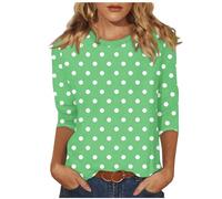 Polka Dot Top Womens 3/4 Sleeve Round Neck T Shirt UK Spring Basic Loose Tops Summer Casual Tee Shirt Ladies Elegant Blouses Vacation Beach Holiday Going Out Tops