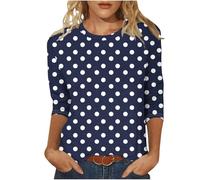 Polka Dot Top Womens 3/4 Sleeve Round Neck T Shirt UK Spring Basic Loose Tops Summer Casual Tee Shirt Ladies Elegant Blouses Vacation Beach Holiday Going Out Tops