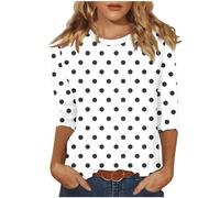 Polka Dot Top Womens 3/4 Sleeve Round Neck T Shirt UK Spring Basic Loose Tops Summer Casual Tee Shirt Ladies Elegant Blouses Vacation Beach Holiday Going Out Tops