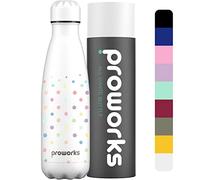 Polka Dot Water Bottle 500ml - Proworks Stainless Steel Insulated Water Bottle | Leakproof Screw Lid | Double Wall Vacuum Flask Keeps Drinks Hot 12 Hours Cold 24 Hours | BPA Free | White Polka Dots