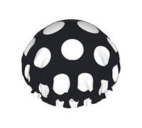 Polka Dot White On Black Waterproof Shower Cap,Elastic Bathing Hair Cap Environmental Protection Hair Bath Caps, Double WaterproofBathing Shower Hat