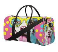 Polka Dot Yellow Sunglasses Border Collie Foldable Travel Duffle Bag Waterproof Sports Gym Bag with Shoulder Straps