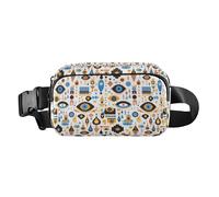 Polka Dots and Tender Chamomile Flowers Mini Waist Bag Fanny Pack with Adjustable Strap for Travel Gym Work, Geometry Evil Eye White, One Size