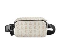 Polka Dots and Tender Chamomile Flowers Mini Waist Bag Fanny Pack with Adjustable Strap for Travel Gym Work, Happy Easter Rabbit Bunny Pink, One Size