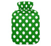 Polka Dots Bright Green Hot Water Bottle with Cover for Pain Relief Bed Warmer Hot Water for Sore Muscles Injuries, 2L
