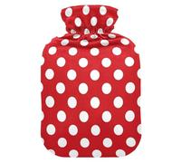 Polka Dots Bright Red Hot Water Bottle with Cover for Pain Relief Warm Water Bag for Adults, 2L