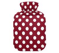 Polka Dots Burgundy Red Hot Water Bottle with Cover for Pain Relief Hand Feet Warmer for Sports Injuries, 1L