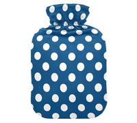 Polka Dots Dark Blue Hot Water Bottle with Cover for Pain Relief Feet and Bed Warmer for Back Pain, 2L