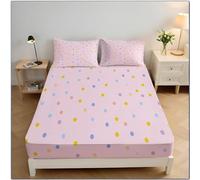 Polka Dots Double Fitted Sheet, Modern Simplicity Bed Cover Home Room Decorative, 12 Inch (30 Cm) Deep Soft Microfiber Elastic Fitted Bed Sheets 135x190x30cm, Pink
