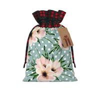 Polka Dots Flowers Print Christmas Drawstring Gift Bags Large Xmas Present Storage Bag