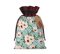 Polka Dots Flowers Printing Color Matching Plaid Christmas Bag With Drawstring,4.7x6.9 In For Christmas Halloween
