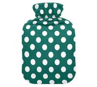 Polka Dots Hunter Green Hot Water Bottle with Cover for Pain Relief Bed Warmer Hot Water for Neck and Shoulder Pain, 1L