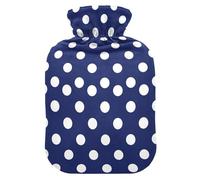 Polka Dots Navy Blue Hot Water Bottle with Cover for Pain Relief Hot Water Bed Warmer for Neck, 1L