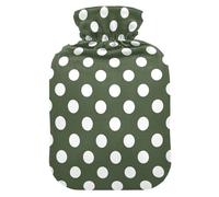 Polka Dots Olive Green Hot Water Bottle with Cover for Pain Relief Hot Water Bag for Pregnant, 2L