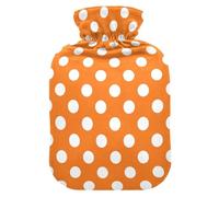 Polka Dots Orange Hot Water Bottle with Cover for Pain Relief Warm Water Bag for Back Pain, 2L