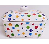 Polka Dots Painted Effect Butter Dish Fine Bone China Multicoloured Spotty Lidded Dish Hand Decorated in UK
