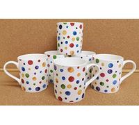 Polka Dots Painted Effect Mugs Set of 6 Balmoral Multi Colour Spotty Chintz Fine Bone China 9.5oz 275ml Cups Hand Decorated UK