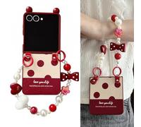 Polka Dots Red Case for Samsung Galaxy Z Flip7 FE 2025 / Galaxy Z Flip 6 Cute Cover with Pearls Bracelet Love Your Life Printed Girly Phone Case for Girls Hard PC Shockproof Lovely Cover