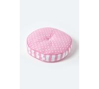HOMESCAPES Pink Round Floor Cushion Large Decorative Circular Children’s & Garden Seat Pad with Polka Dot Pattern, Pre-Filled 100% Cotton Indoor and Outdoor Cushion, 43cm