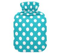 Polka Dots Turquoise Teal Hot Water Bottle with Cover for Pain Relief Bed Warmer Hot Water for Headaches Back Pain, 1L