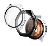 Pollachi 2-Pack Case with Tempered Glass for Huawei Watch 5 Pro/Huawei Watch 5 (46mm), Full Coverage Hard PC Bumper Cover All Around Anti-Scratch Shockproof Screen Protector Protective Case