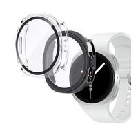 Pollachi 2-Pack Case with Tempered Glass for Samsung Galaxy Watch 8 (44mm), Full Coverage Waterproof Hard PC Bumper Cover All Around Anti-Scratch Shockproof Screen Protector Protective Case