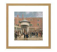 Pollard Epsom Races Settling Day Painting 8X8 Inch Square Wooden Framed Wall Art Print Picture with Mount Artery8 Light Oak One Size