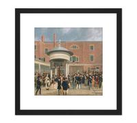 Pollard Epsom Races Settling Day Painting 8X8 Inch Square Wooden Framed Wall Art Print Picture with Mount Artery8 Black One Size