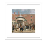 Pollard Epsom Races Settling Day Painting 8X8 Inch Square Wooden Framed Wall Art Print Picture with Mount Artery8 White One Size
