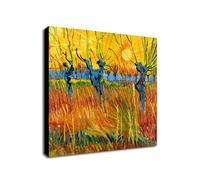 Pollard Willows and Setting Sun by Vincent Van Gogh Art Print - Wrapped Framed Canvas Wall Art (16 x 16 inch / 41cm x 41 cm)