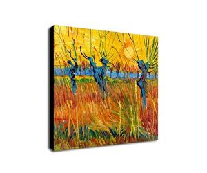 Pollard Willows and Setting Sun by Vincent Van Gogh Art Print - Wrapped Framed Canvas Wall Art (16 x 16 inch / 41cm x 41 cm)