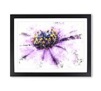 Pollen Of A Purple Gerbera Flower Watercolour Modern Framed Wall Art Print, Ready to Hang Picture for Living Room Bedroom Home Office Décor, Black A2 (64 x 46 cm)