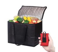 Pollen Soft Cool Bag with Picnic Blanket, 35L Foldable Cooler Bag Grocery Shopping Bag, Large Thermal Food Delivery Bag Insulated Picnic Lunch Bag for Camping BBQ Fishing Family Outdoor (41x33x26cm)