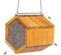 POLLIBEE Mason Bee House - Natural Wooden Bee Hive Coated with Wax for Water-Proof and Long Service Life - Attracts Mason Bees to Enhance Garden Productivity
