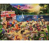Pollie Dex 1000 Piece Jigsaw Puzzle for Adults, A Day at The Lake Scene, Vintage Outdoor Scene with Popcorn Stand and Beach Activities, 27 x 20 Inches, Multi-Colored