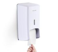 Pollock Dual Roll Toilet Paper Dispenser - No Drill Installation | Large Capacity | Heavy Duty ABS Plastic | 6.5KG Load Capacity | Black/White | Ideal for Home & Commercial Use White