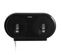 Pollock Jumbo Dual Roll Toilet Paper Dispenser - Extra Large Capacity, No-Drill Installation | Heavy Duty ABS | Movable Divider | Visible Window | Two-Lock Mechanism | Ideal for Commercial Use-Black