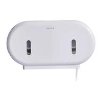 Pollock Jumbo Dual Roll Toilet Paper Dispenser - Extra Large Capacity, No-Drill Installation | Heavy Duty ABS | Movable Divider | Visible Window | Two-Lock Mechanism | Ideal for Commercial Use-White