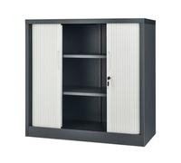 Pollor 90 Cm Tambour Storage Cabinet Office Cupboard Rolling Door Anthracite Grey & White