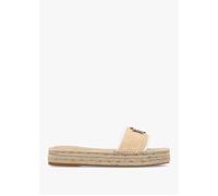 Polly Natural Snow White Leather Trim Raffia Espadrille Mules - Camel Leather / 5