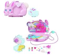 Polly Pocket Wearable Travel Toy with 2 Micro Dolls and 12 Accessories Including Pets, 2-in-1 Bunny Fun Compact Purse Playset with Bunny Unicorn Theme, JFT88