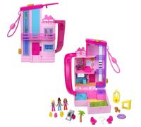 Polly Pocket Barbie Dreamhouse Compact, Dollhouse Playset with 3 Micro Dolls, 1 Puppy, 11 Accessories, Elevator & Pool, HWP11