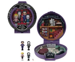 Polly Pocket Collector Playset, The Addams Family Compact with 4 Special Edition Character Dolls and 10 Accessories, HXW25