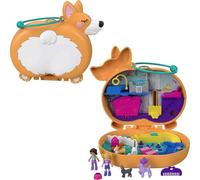 Polly Pocket Corgi Cuddles Compact with Pet Hotel Theme, Micro Polly & Shani Dolls, 2 Dog Figures Fun Features & Surprise Reveals, Great Gift for Ages 4 Years Old & Up, GTN13
