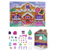 Polly Pocket Doll Advent Calendar, DIY Gingerbread House Playset with 24+ Surprises, Dollhouse Furniture, and Holiday Accessories, JFV13
