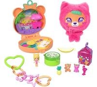 Polly Pocket Doll & Pets Playset, Plushie Bear Compact, Keychain and Plush with Fruit Theme Accessories and Charms, JKC79