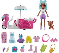 Polly Pocket Doll & Toy Vehicle Playset, Flamingo Snack Cart Includes with 3-inch Doll, Pet & 17 Accessories Including Food & Clothes